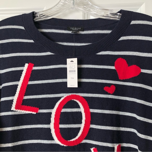 Talbots Size 1XP Blue Stripe LOVE” Crewneck Sweater - Picture 4 of 10